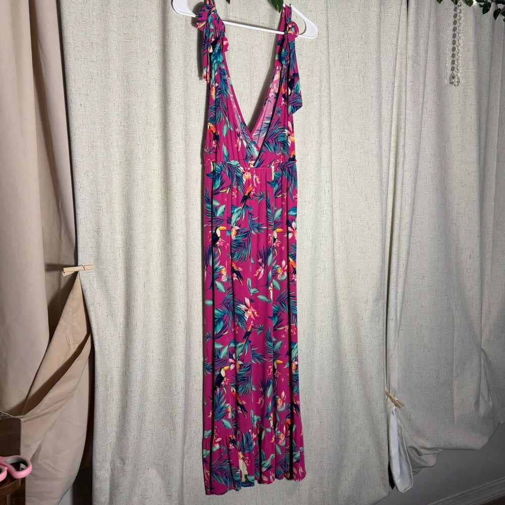 Forever 21 Pink Tropical Floral Maxi Dress Women M Summer Vacation - Picture 2 of 5